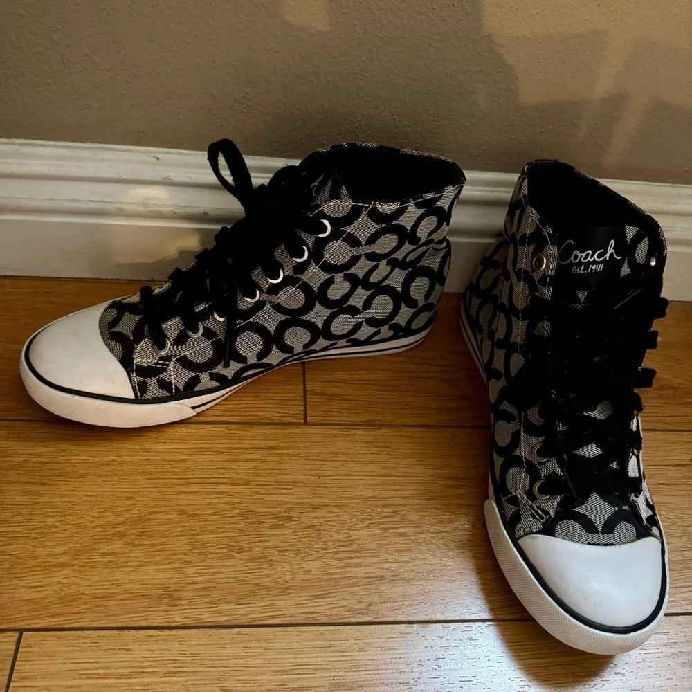 Coach Women's Black and Grey Patterned Sneakers
